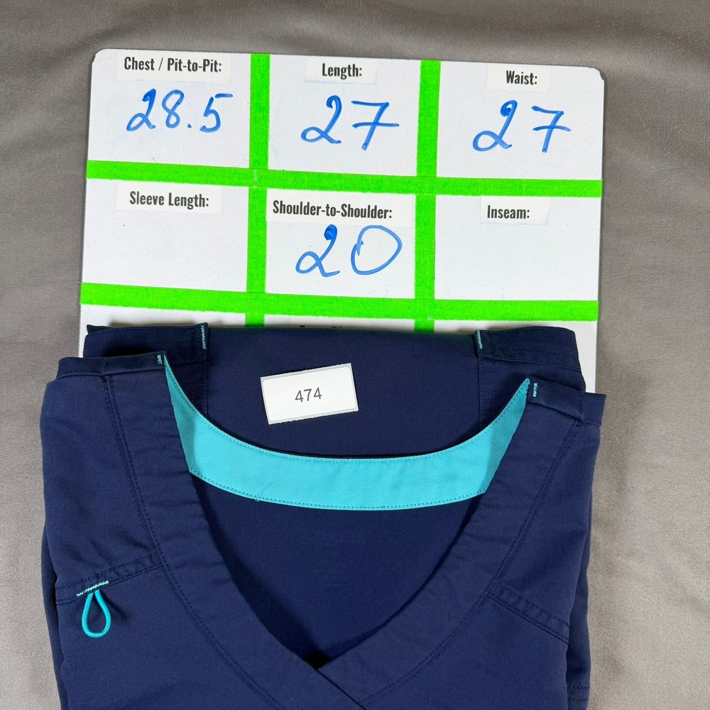 Cherokee Workwear Women 3XL Navy Teal Scrub Top V-Neck Medical Nursing - Picture 4 of 4